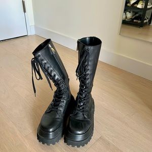 Black leather platform boots - Zara